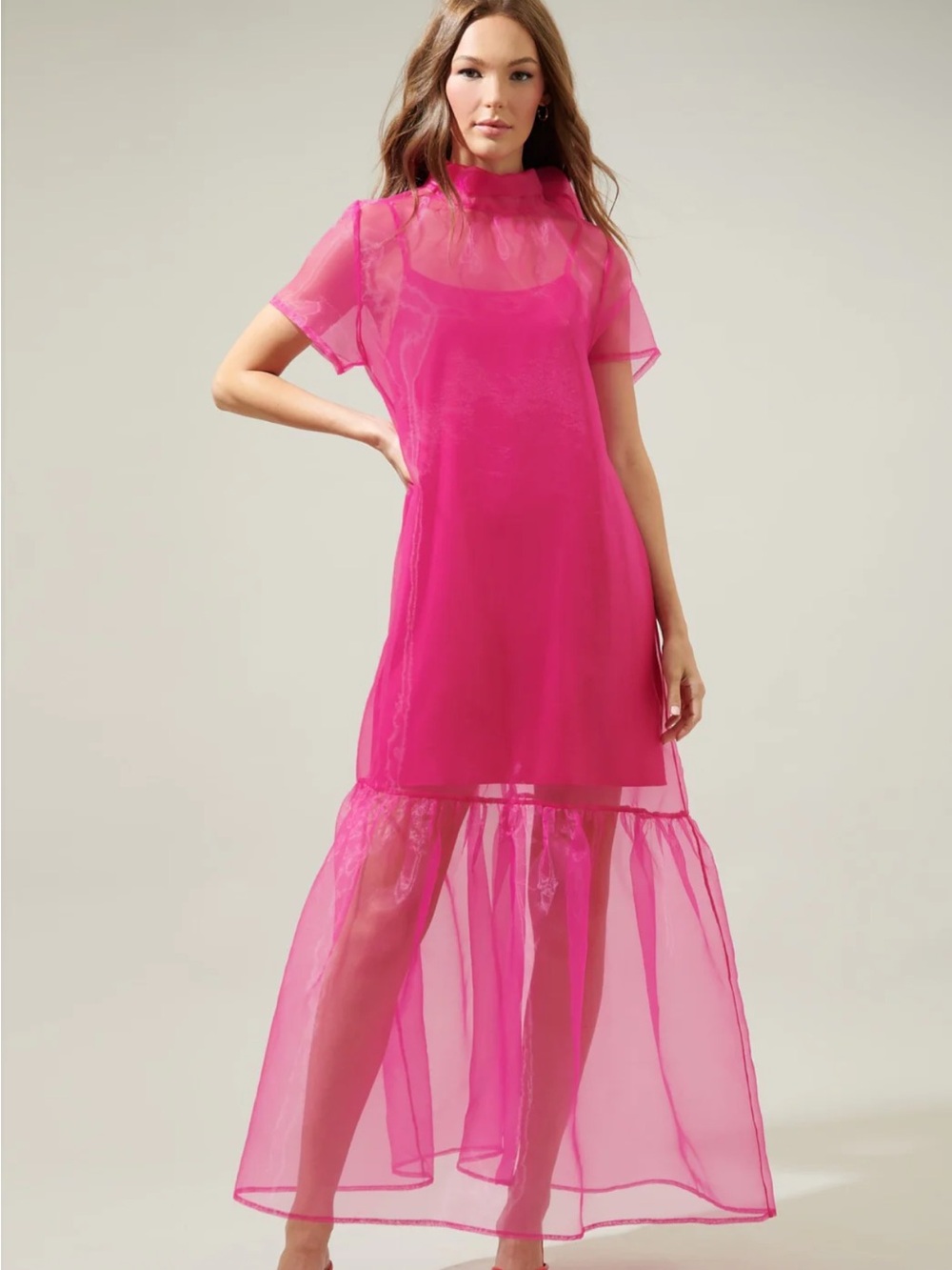 NWT Sugarlips Dime Organza Mockneck Maxi Dress